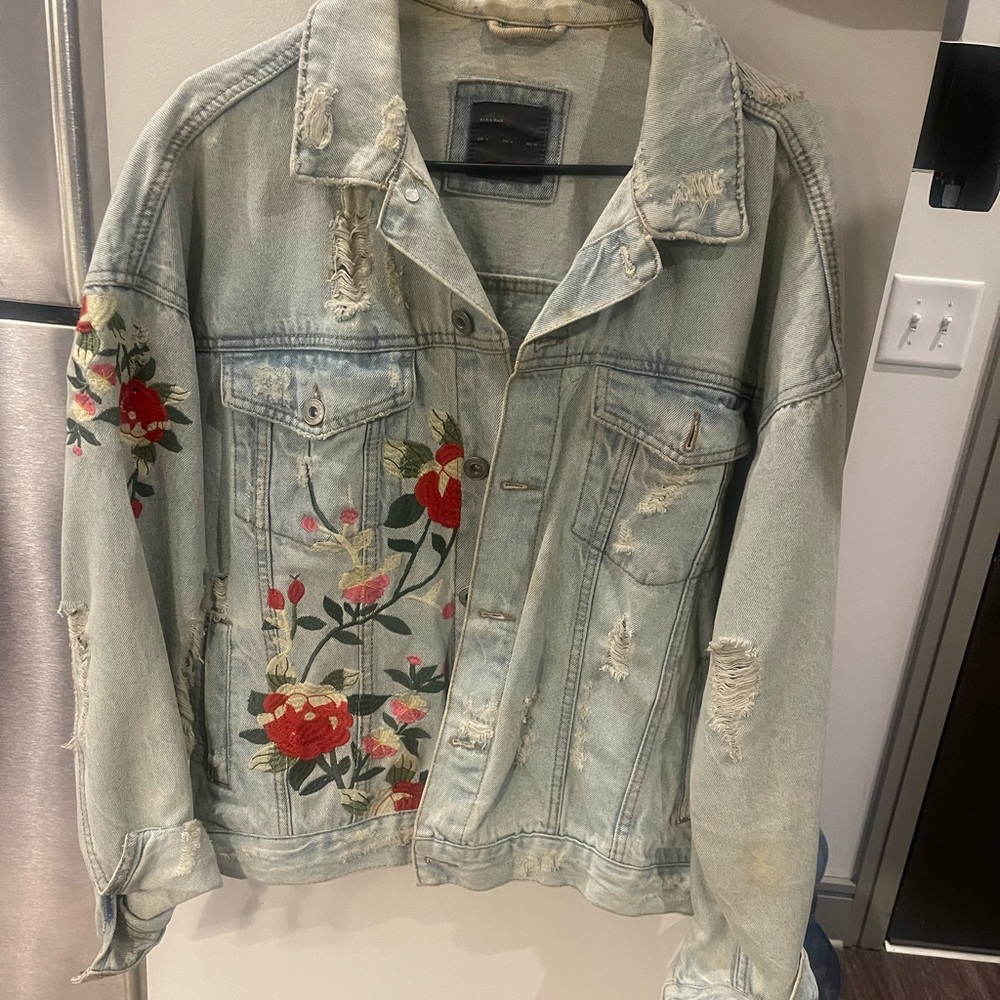 Zara floral denim jacket
